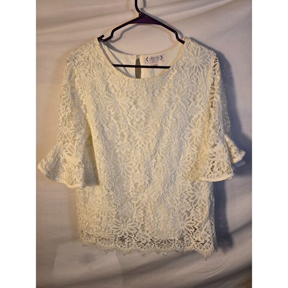 Nanette Lepore Tops - Nanette Lepore Womens White Lacy Blouse Top Shirt Size Large L Romantic Soft